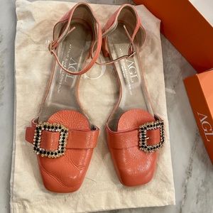AGL Patent Leather D’Orsay Flats in Coral - Made in Italy - Size 40 (US 10)